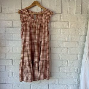 Old Navy Linen blend dress size L short plaid babydoll swing style